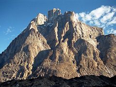 16 Trango Castle From Khoburtse Early Morning The early morning sun silhouettes the ridges of Trango Castle from Khoburtse.